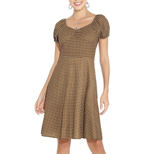 WILLBEST Vestidos Casuales Border Independent Station - Vestido Nuevo para Mujer con Cuello Cuadrado, Manga Corta Abullonada, Elástico, Fruncido, Ajustado, Estampado de Vuelo Grande Mediana
