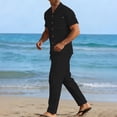 thumbnail image 6 of 100% Cotton Linen Shirt Pants Outfits:Men's Linen Sets 2 Piece Short Sleeve Shirts Yoga Pants Beach Wedding Suits Pocket Black, 6 of 8