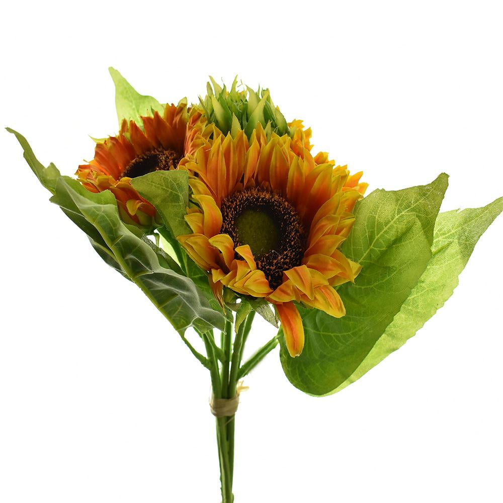 Artificial Sunflower Bouquet, Orange, 15Inch