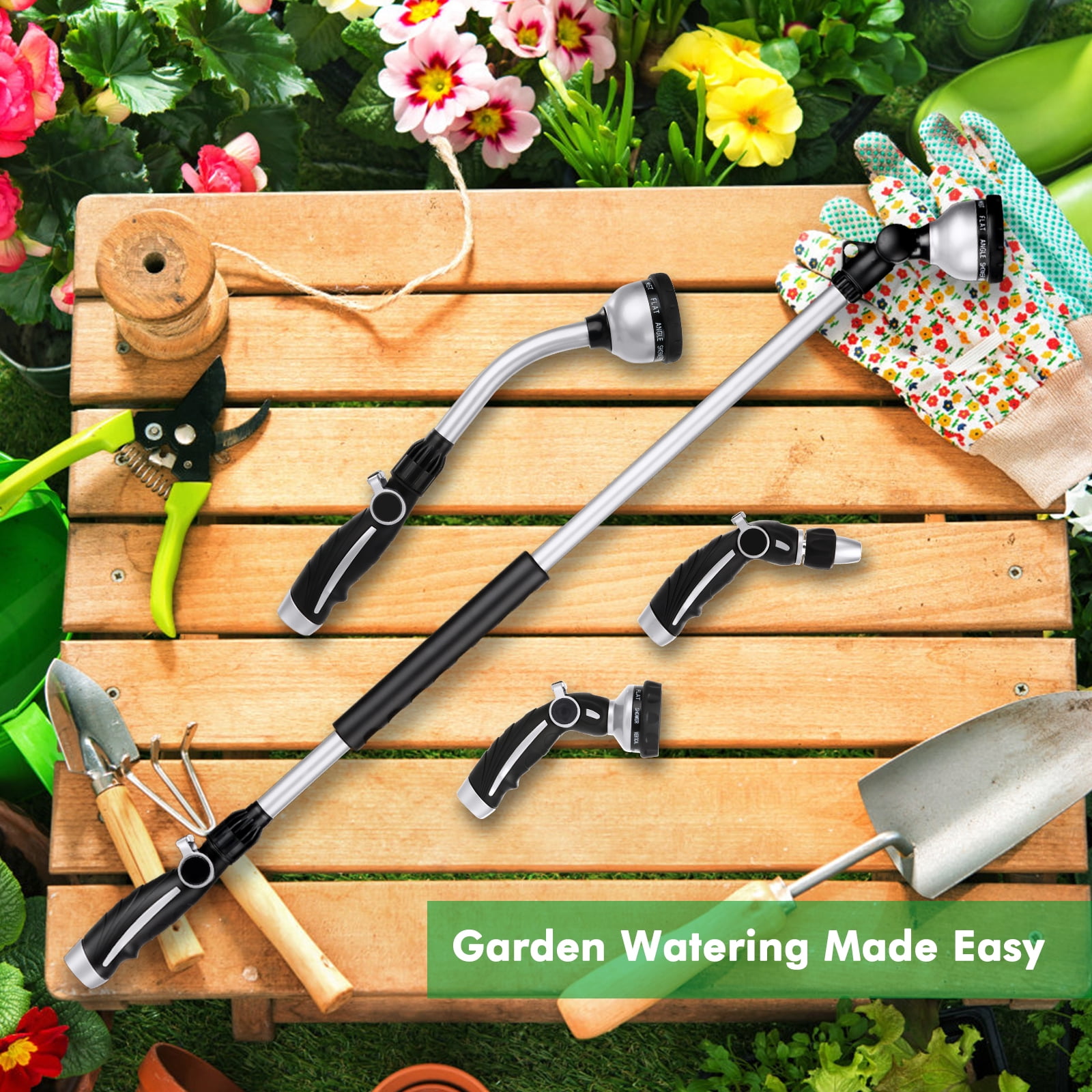 Restmo 36” Long Watering Wand, Metal Garden Hose Wand with 180° Swivel Head and 10 Spray Patterns, 3ft Heavy Duty Hose Nozzle Sprayer with Thumb Flow Control, Ideal to Water Hanging Baskets, Shrubs