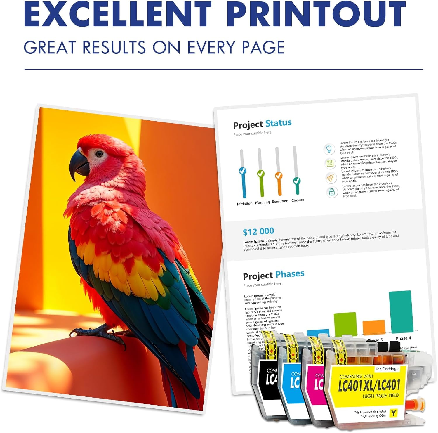 LC401 LC401XL Ink for Brother LC401 Ink Cartridge LC401 Brother Ink Cartridge for Brother MFC-J1010DW MFC-J1012DW MFC-J1170DW MFC-J1800DW Printer (4-Pack, Black, Cyan, Magenta, Yellow)