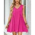 thumbnail image 4 of Womens Mini Sundress With Pockets A-line Cover Ups Summer Cotton Dress Pleated Sleeveless Casual Loose V Neck Cogild, 4 of 4