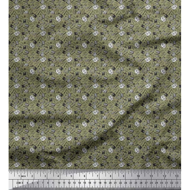 Soimoi Modal Satin Fabric Compass,Scale & Calculator Education Theme Print Sewing Fabric Yard 42 Inch Wide