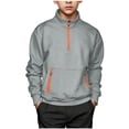 thumbnail image 2 of BRGZLK Boys Sweatshirts Trendy Color Block Stand Collar Long Sleeve Fleece Hoodless Hoodie Quarter Zip Pullover with Pockets Fall Kids Clothes 2026 Gray 5-6 Years, 2 of 8