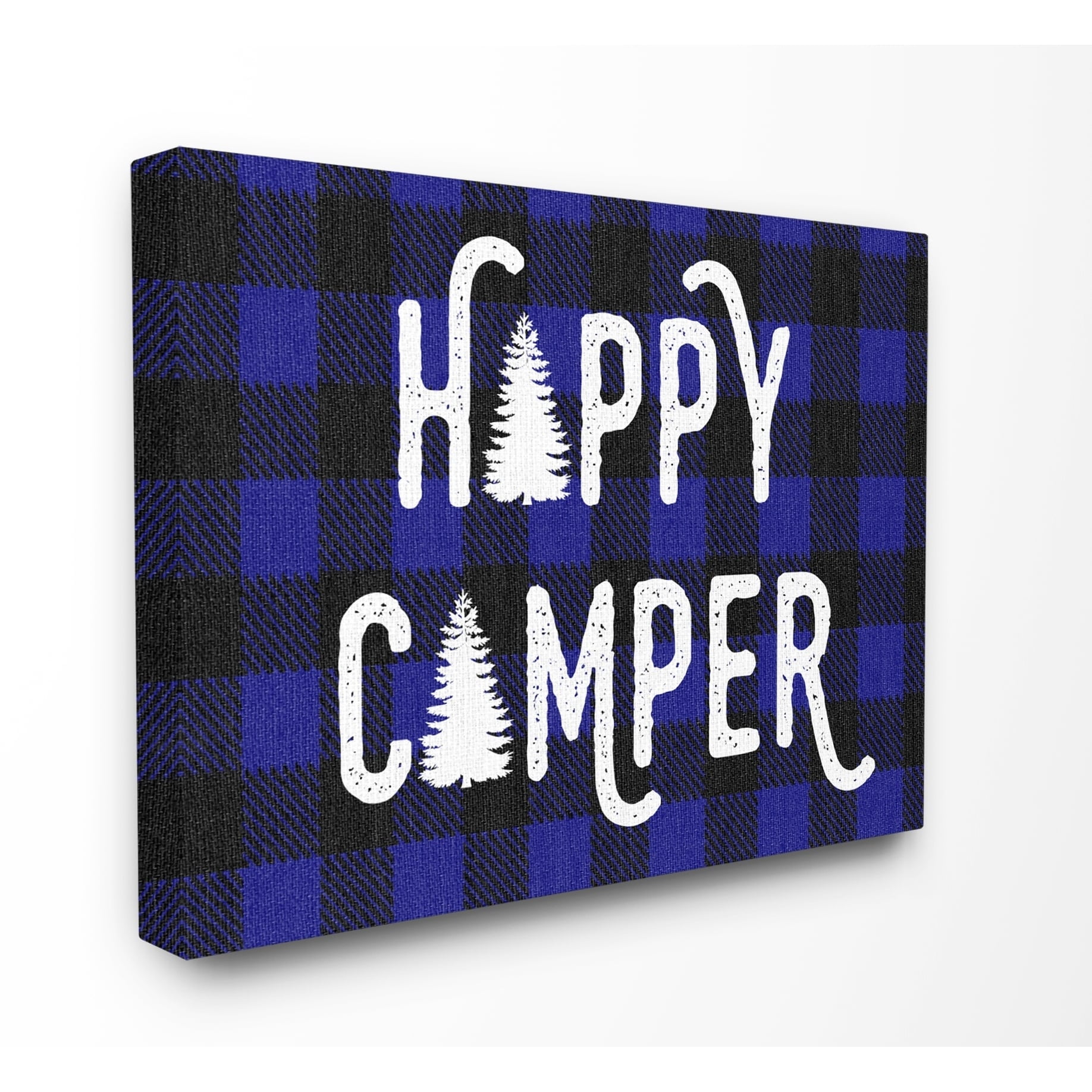 Stupell Happy Camper Buffalo Plaid Canvas Wall Art 16 x 20