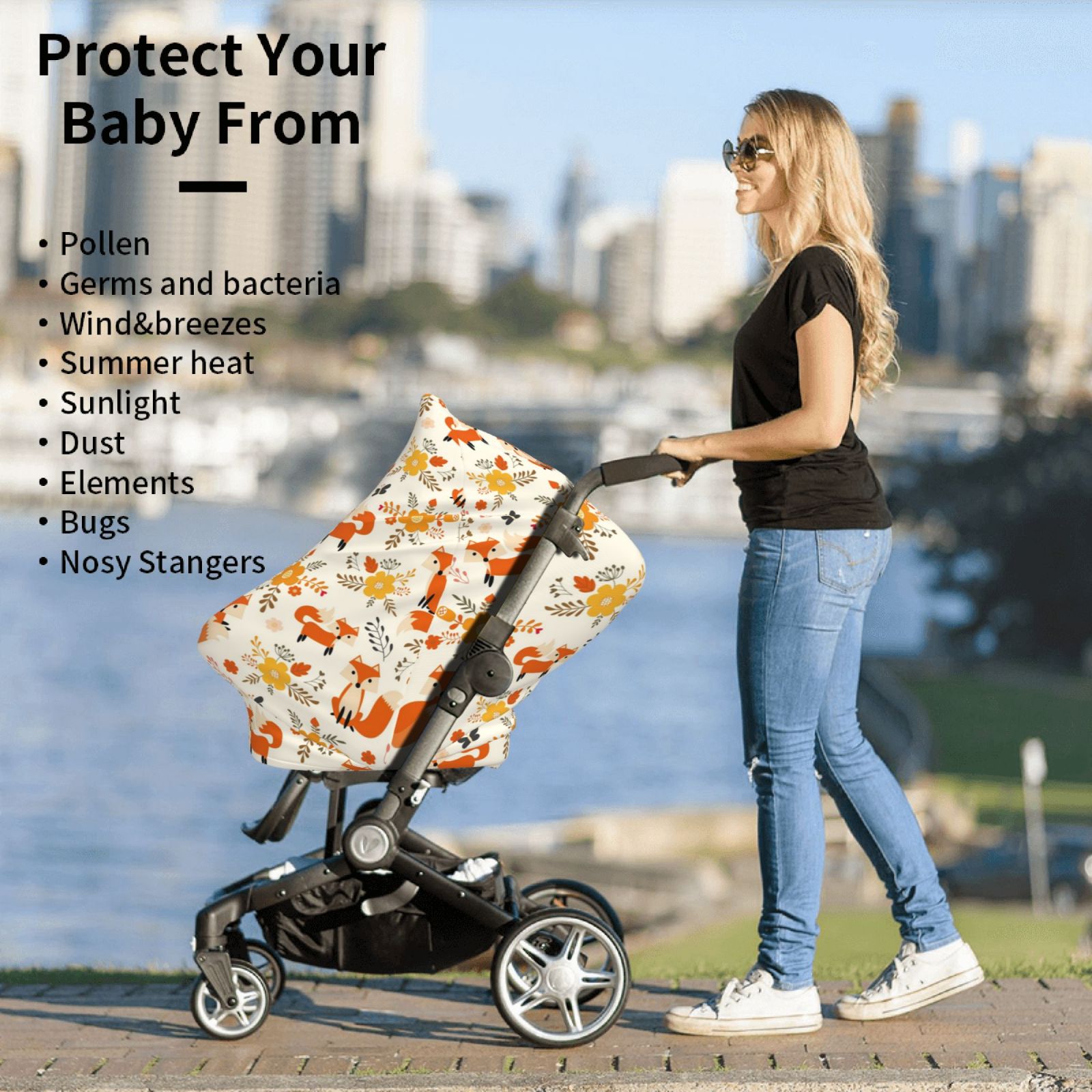 Fotbe Flower Fox Pattern Car Seat Covers for Babies, Nursing Breastfeeding Cover Infant Carseat Canopy, Soft Stretchy Carrier Cover