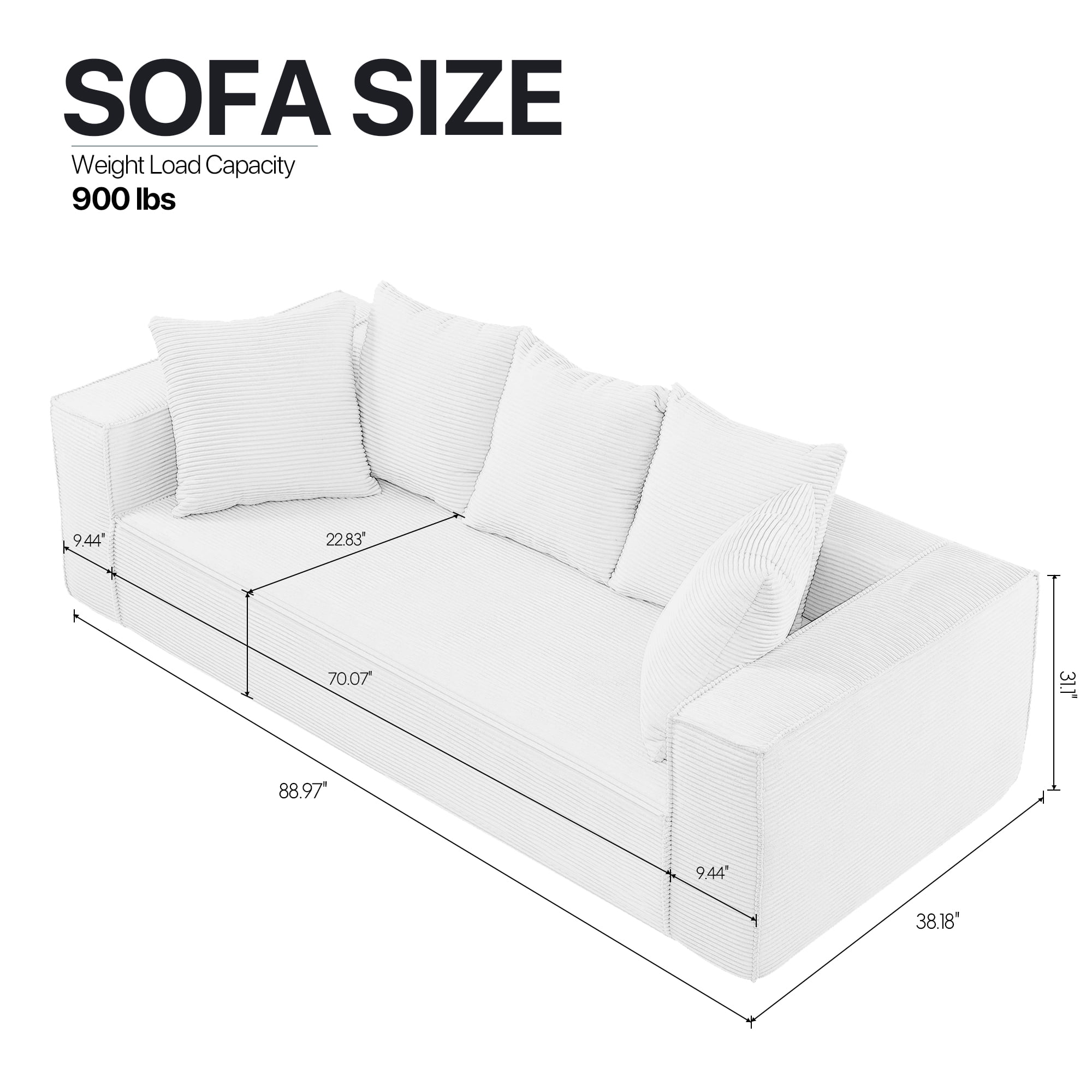 Aukfa 89" Upholstered Sleeper Sofa Couch, Corduroy Living Room Sofa,5 Pillows, Assemble-Free,Orange
