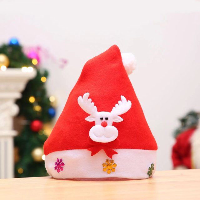 Sombrero de dibujos animados de Navidad, sombrero de Papá Noel, suministros para fiestas, sombrero para niños y adultos, sombrero brillante, decoración navideña, apliques cepillados