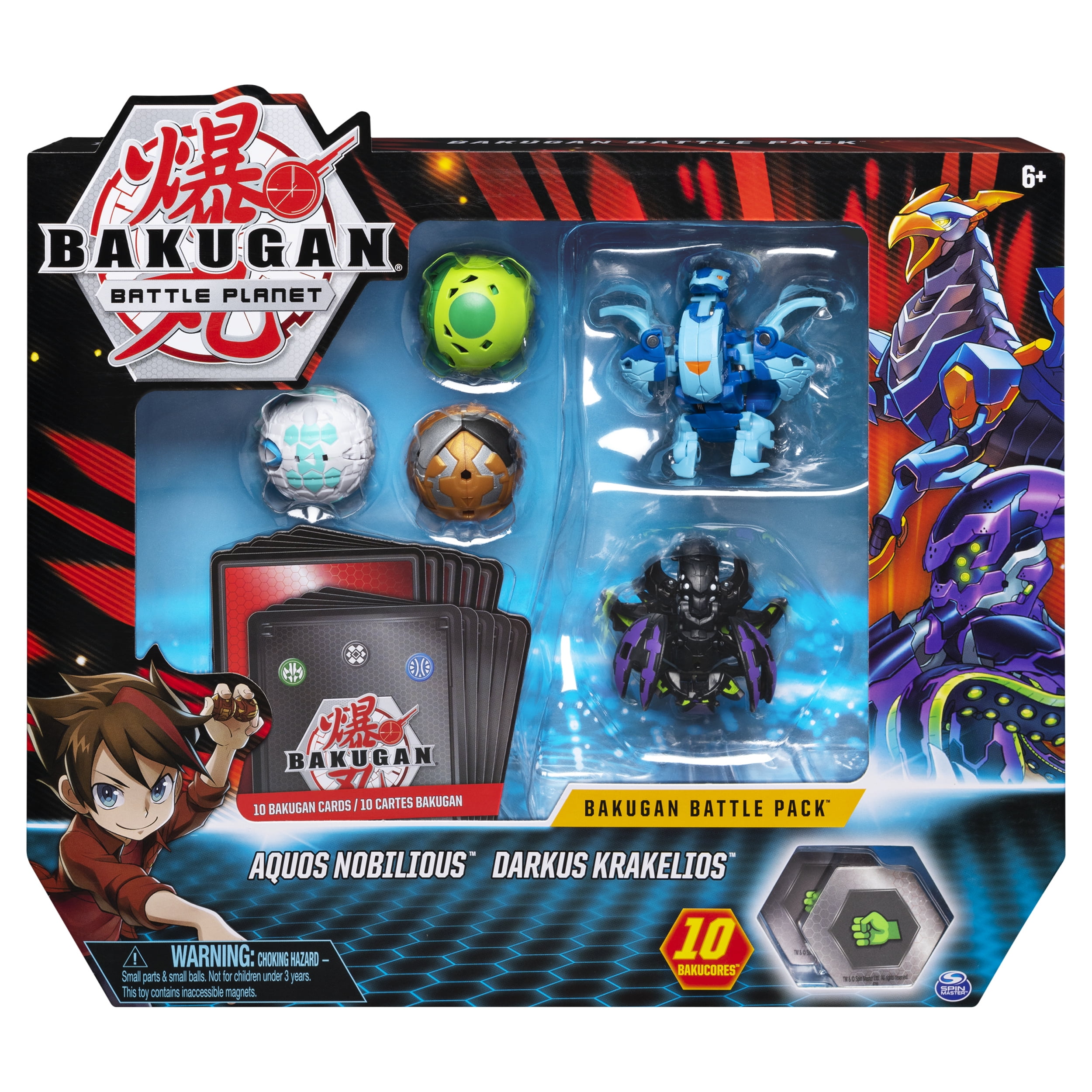 Bakugan, Battle Pack 5-Pack, Aquos Nobilious and Darkus Krakelios,  Collectible Cards and Figures, for Ages 6 and up
