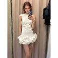 thumbnail image 4 of Women Ruffle Bubble for Mini Dress Sleeveless Ruched Hem Bodycon Dresses Tank Short Dress White L, 4 of 10