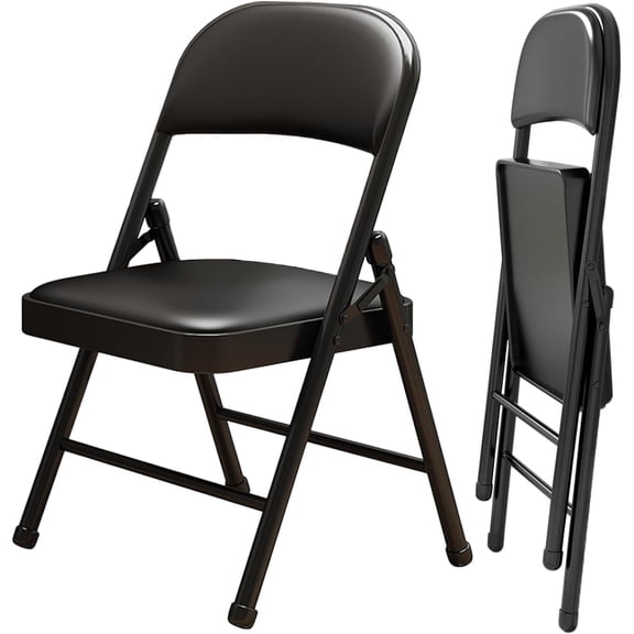 2-Pack Leather Padded Folding Chairs, Heavy-Duty Metal Frame Guest Chairs with Cushioned Back - Premium Portable Seats for Office, Wedding, Party, Dining & Home