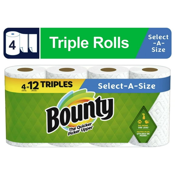 Bounty Select-a-Size Paper Towels, 4 Triple Rolls, White (2 Pack)