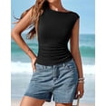 thumbnail image 3 of FreshPretty Womens Summer Tops Boat Neck Cap Sleeve Tee Shirts Ruched Slim Fit Knit Going Out Tank Top Spring Fashion, 3 of 9