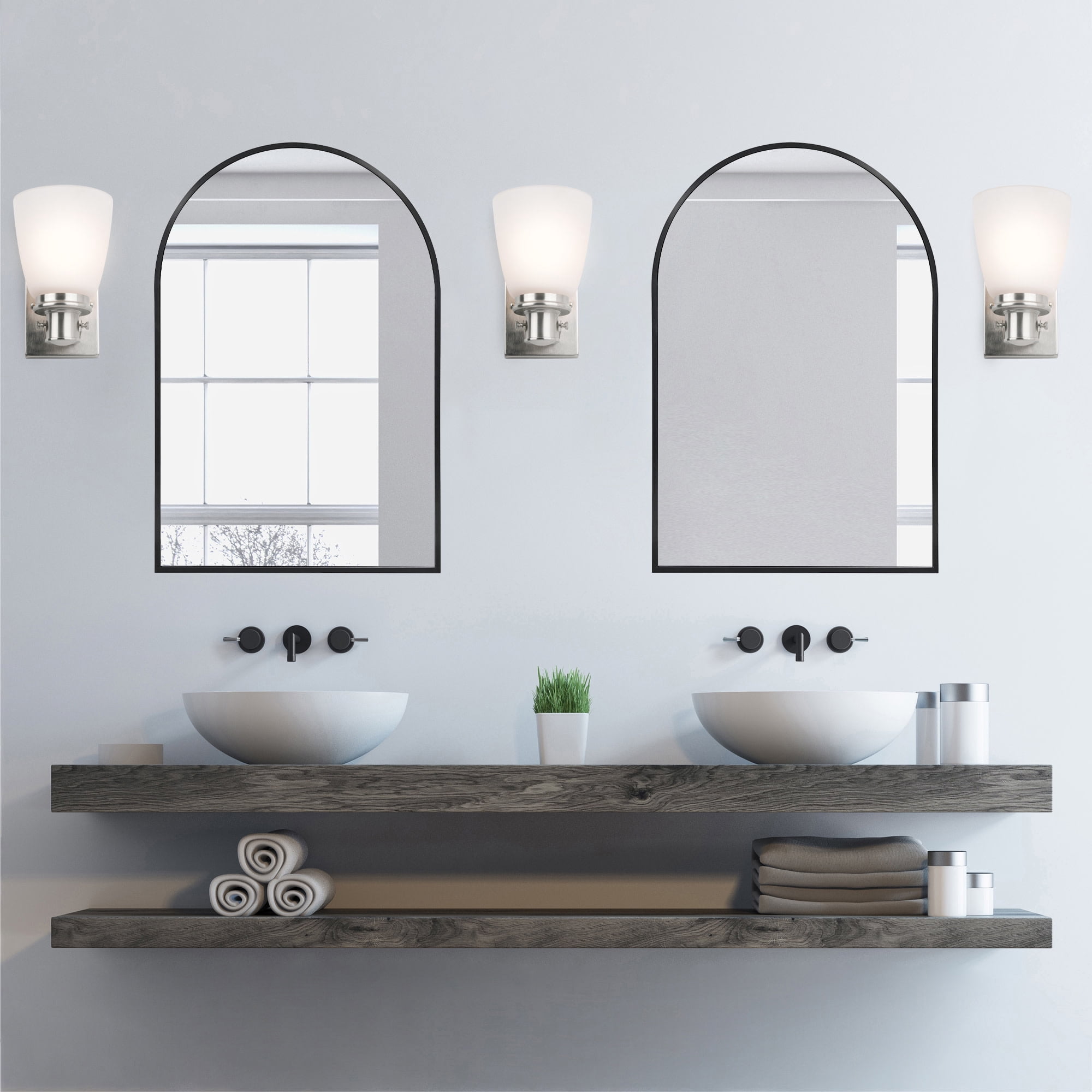 Design House Atkinson Transitional 1-Light Dimmable Satin Nickel Wall Sconce with Frosted Glass