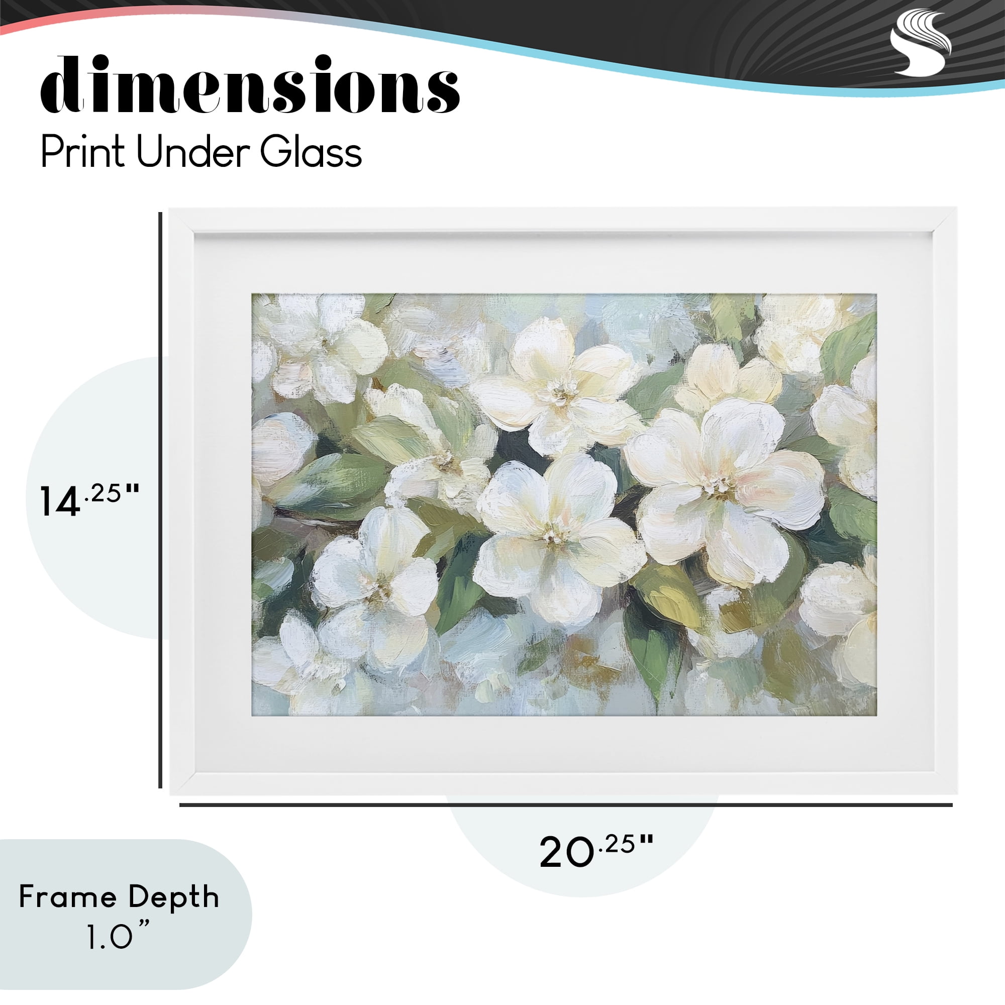 Stupell Industries Painted White Flowers in Leaves White Framed Print Under Glass, design by Petal Prints Design
