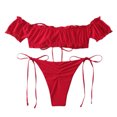 thumbnail image 3 of ANINEO Women Swimwear Red Split Small Line Shoulder Tops Strap Bikini Breathable Hawaii Summer Tropical Brazilian Beachwear, 3 of 8