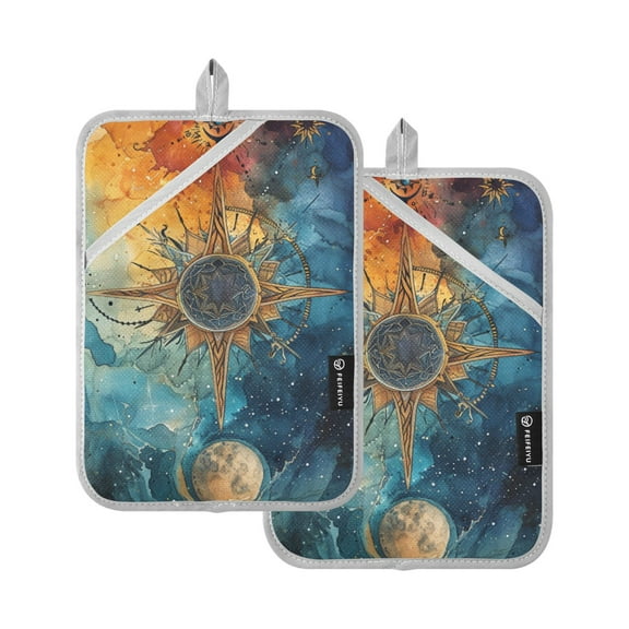 ALAZA Bohomia with Marble Pot Holders Set of 2 Heat Resistant Kitchen Oven Mitts