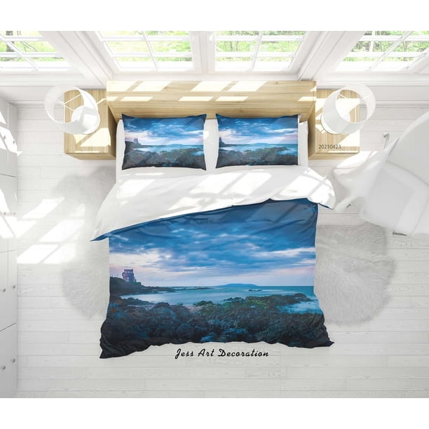 3D Cielo Azul Roca Marina Funda nórdica Juego de cama Funda nórdica Fundas de almohada 7