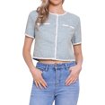 thumbnail image 1 of CHAQUETA DE PUNTO DE TWEED PARA MUJER INSPIRE CHIC, MANGAS CORTAS, CUELLO REDONDO, CORTA, AZUL S, 1 of 6
