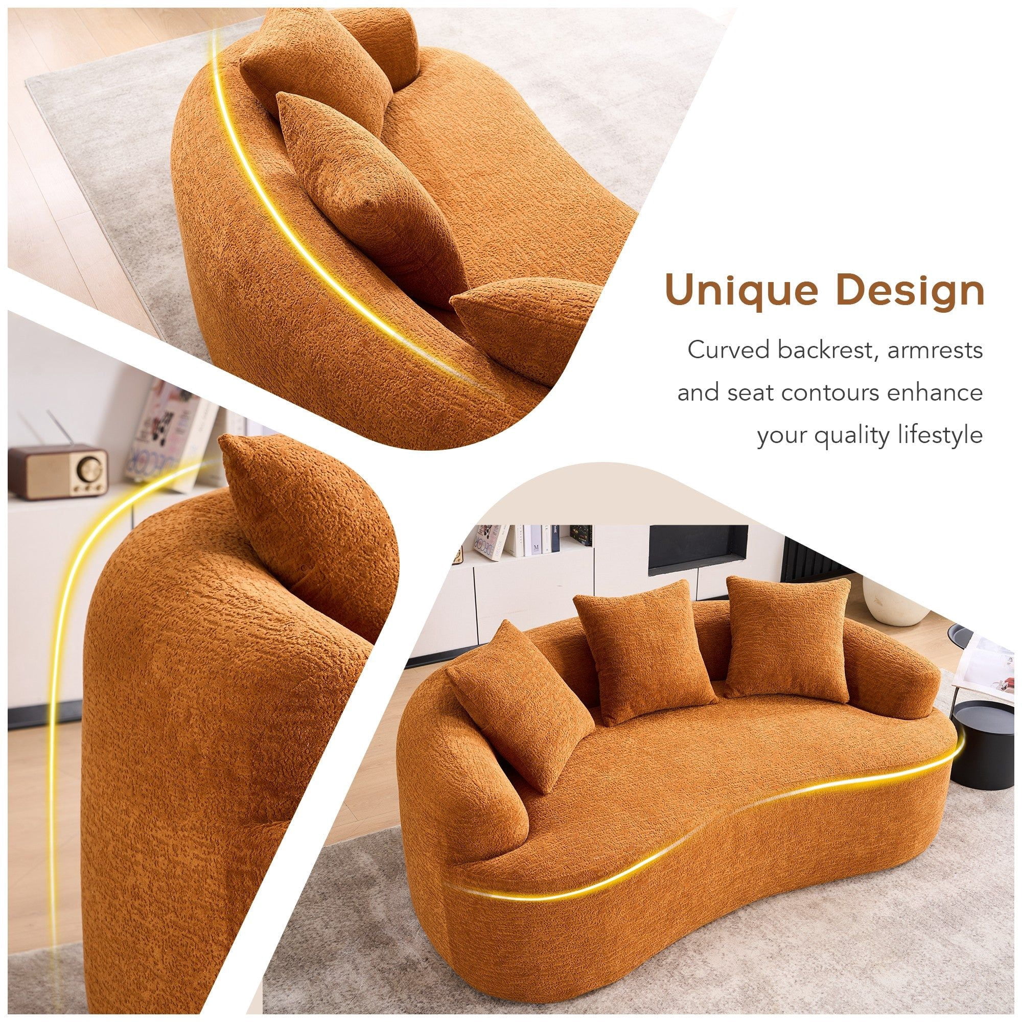 Sailvan Curved Loveseat No-Assembly Chenille Sofa for Small Spaces