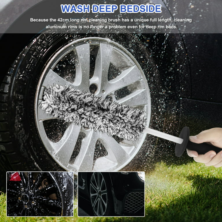 Jetcloudlive Car Wheel Cleaning Brush Tool,Tire Cleaner 16.5 Inch Non-Slip  Handle for Car Cleaning 