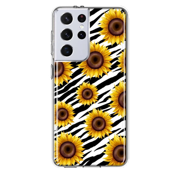 MUNDAZE Samsung Galaxy S21 Ultra White Zebra Sunflowers Polkadots Double Layer Phone Case Cover