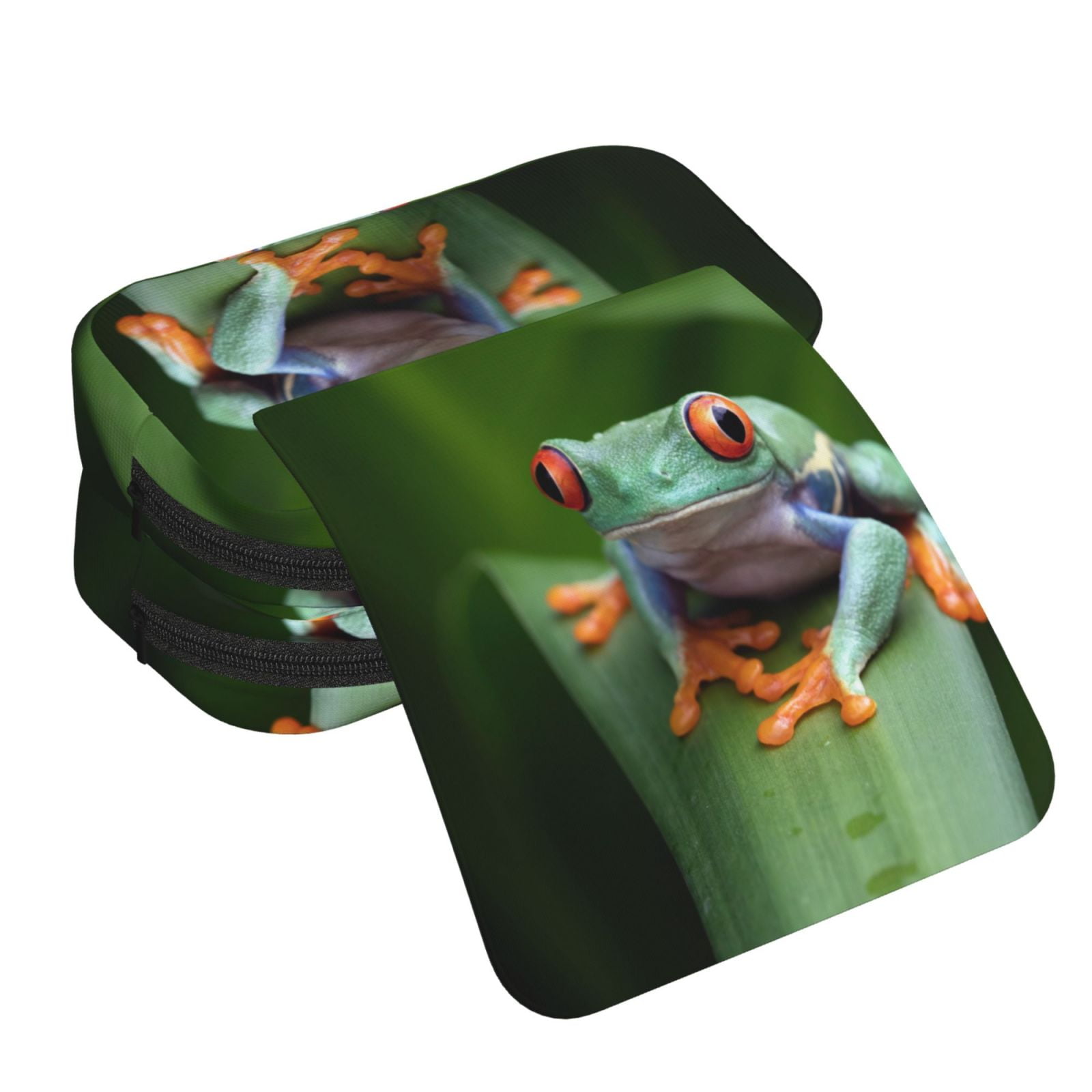 Rateoe Red-Eyed Tree Frog Pattern Double Clamshell Pen Case, Storage Organizer with Two Zipper Compartments– Holds Up to 50 Pencils & Pens