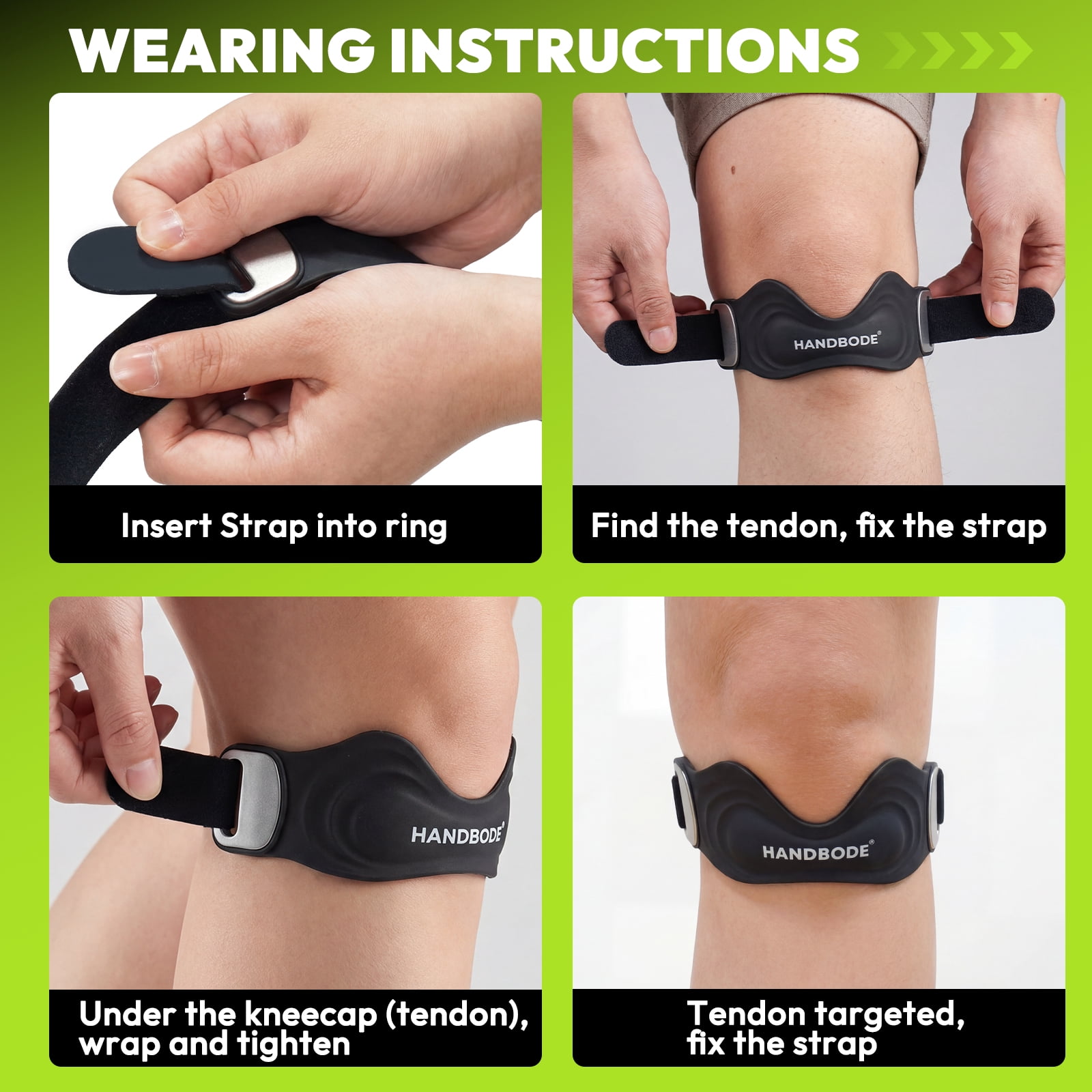 HANDBODE Patellar Tendon Support Strap, Silicone Knee Brace for men women, Adjustable Patella Band Support for Hiking, Running, Jumpers Knee, Osgood Schlatter, 2 PCS