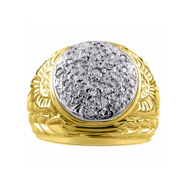 RYLOS Men's Rings Yellow Gold Plated Silver Gypsy Ring with 0.25 Carats Diamonds - Designer Jewelry for Man Size 7