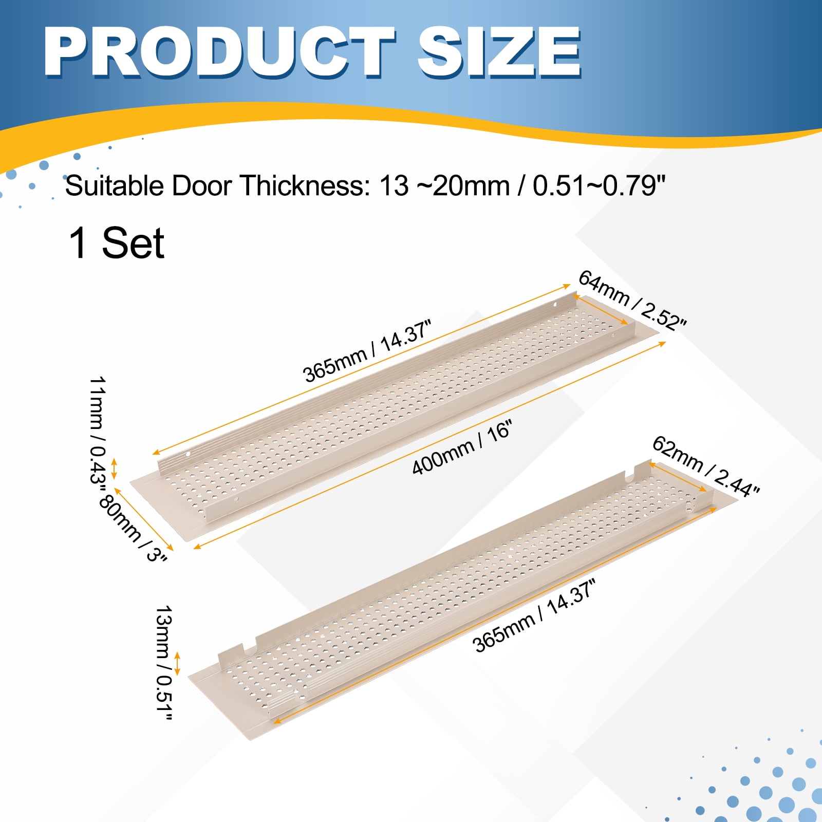 Uxcell Door Air Vent Cover, 16 x 3 Inch (LxW) Cabinet Vent Two Sided Door Grille Heavy Duty Rust-Proof for Floor Cabinet Bathroom Kitchen, Cashmere Gray (Openings 14.37 x 2.52)
