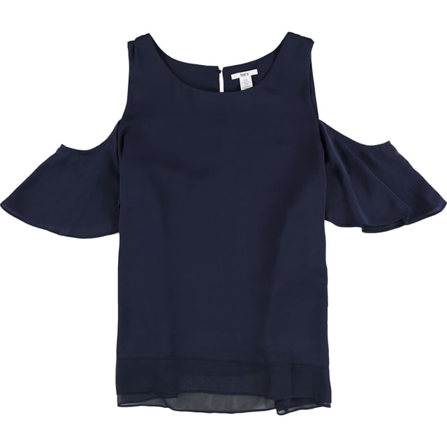 Blusa de punto con dobladillo de gasa Bar III azul XXL