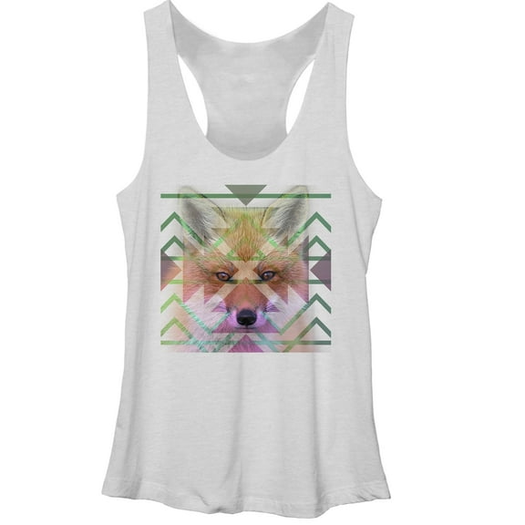 Women's Lost Gods Southwest Print Fox  Racerback Tank Top White Heather Medium