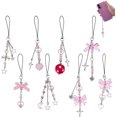 thumbnail image 1 of 8 colgantes para teléfono con forma de estrella de metal plateado, correa para móvil, corazón acrílico rosa, decorativos, colgantes para llavero., 1 of 5