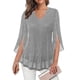 thumbnail image 5 of mfyjkho Tops De Tallas Grandes, Top De Fiesta Transpirable Con Mangas 3/4 Y Escote En V Para Mujer, De Malla De Color Dorado Brillante Y Estampado Floral Tops Y Blusas Para Mujer Xxxxxl, 5 of 7