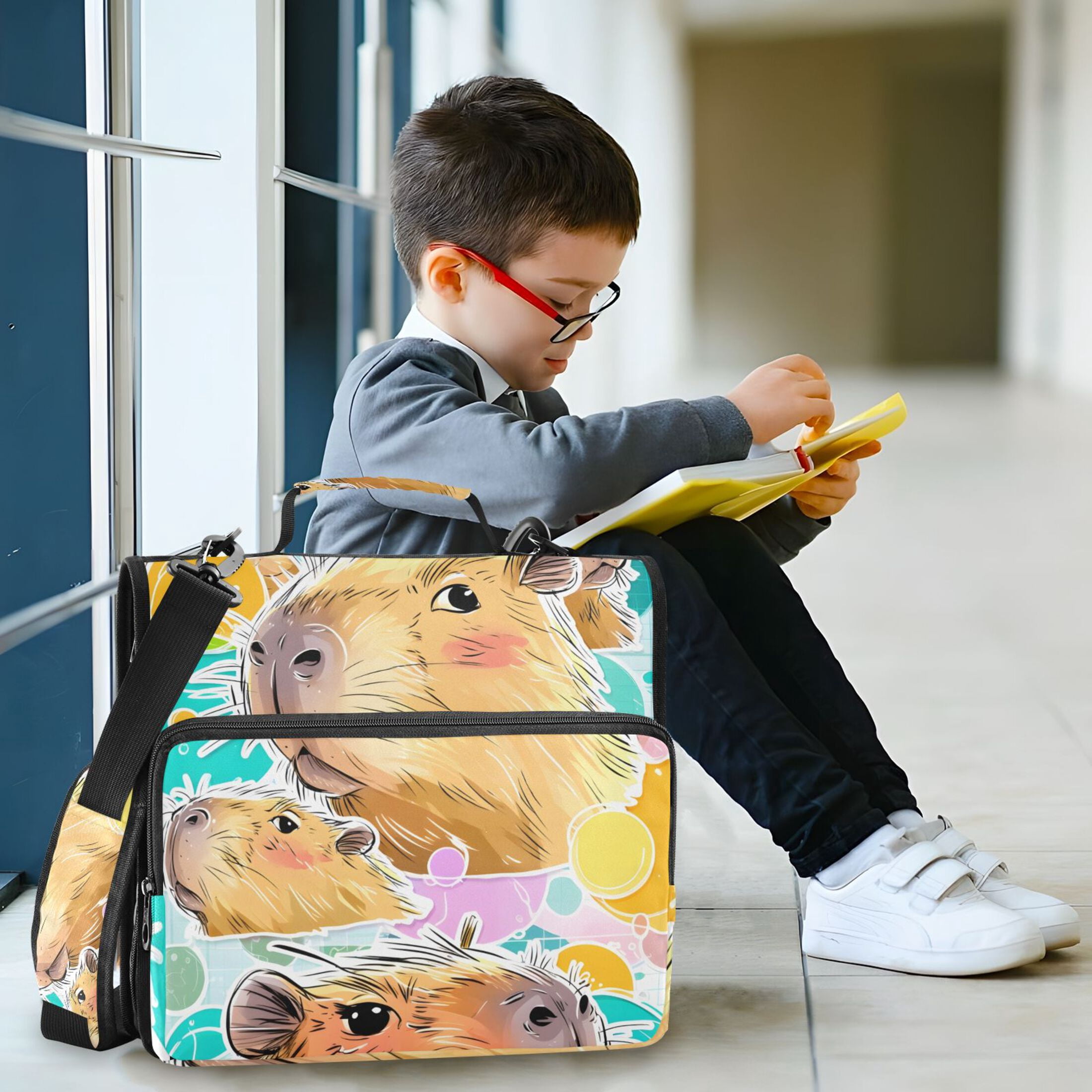 3 Ring Zipper Binder with Shoulder Strap Waterproof Trapper Keeper 2 Inch D-Ring 500 Sheets Capacity Adorable Capybara Poster