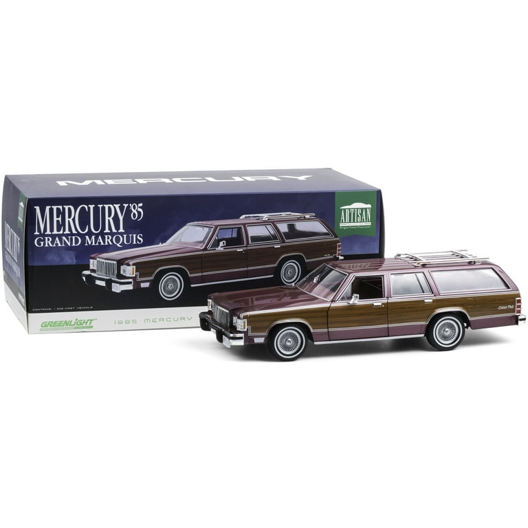 Greenlight 19093 1985 Mercury Grand Marquis Colony Park Burgundy with Wood  Grain Paneling 1 by 18 Diecast Model Car