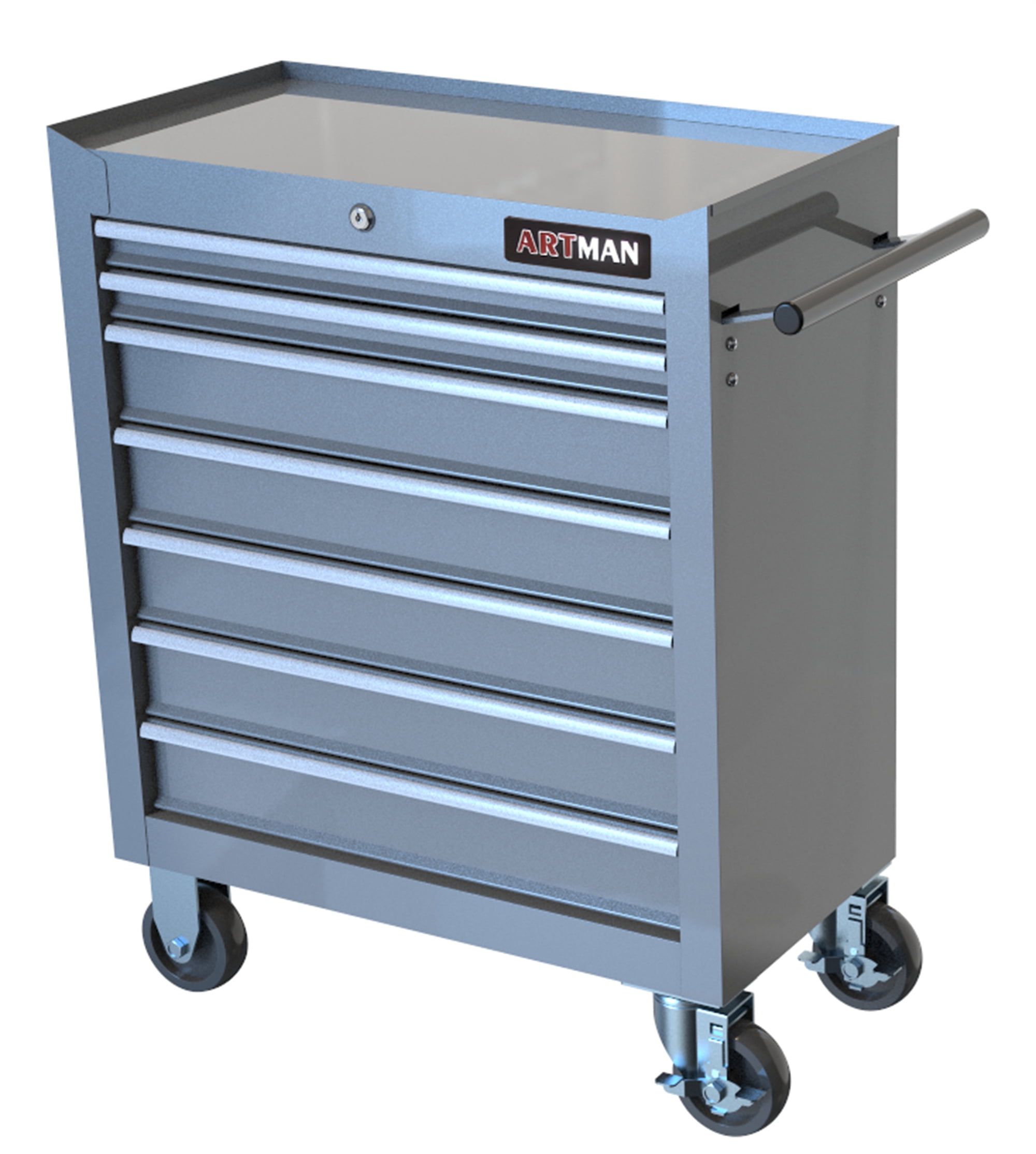 Aukfa Tool Chest, 24.5 in 7-Drawer Steel Rolling Tool Box on Wheels for Workshop Garage, Silver Gray