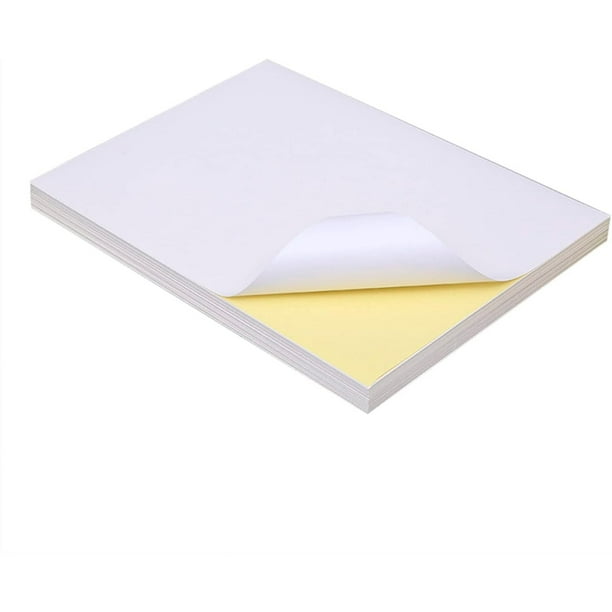 100 hojas completas de papel adhesivo imprimible brillante, etiquetas de papel fotográfico autoadhesivas de 8,3x11,7 pulgadas para impresoras láser y de inyección de tinta