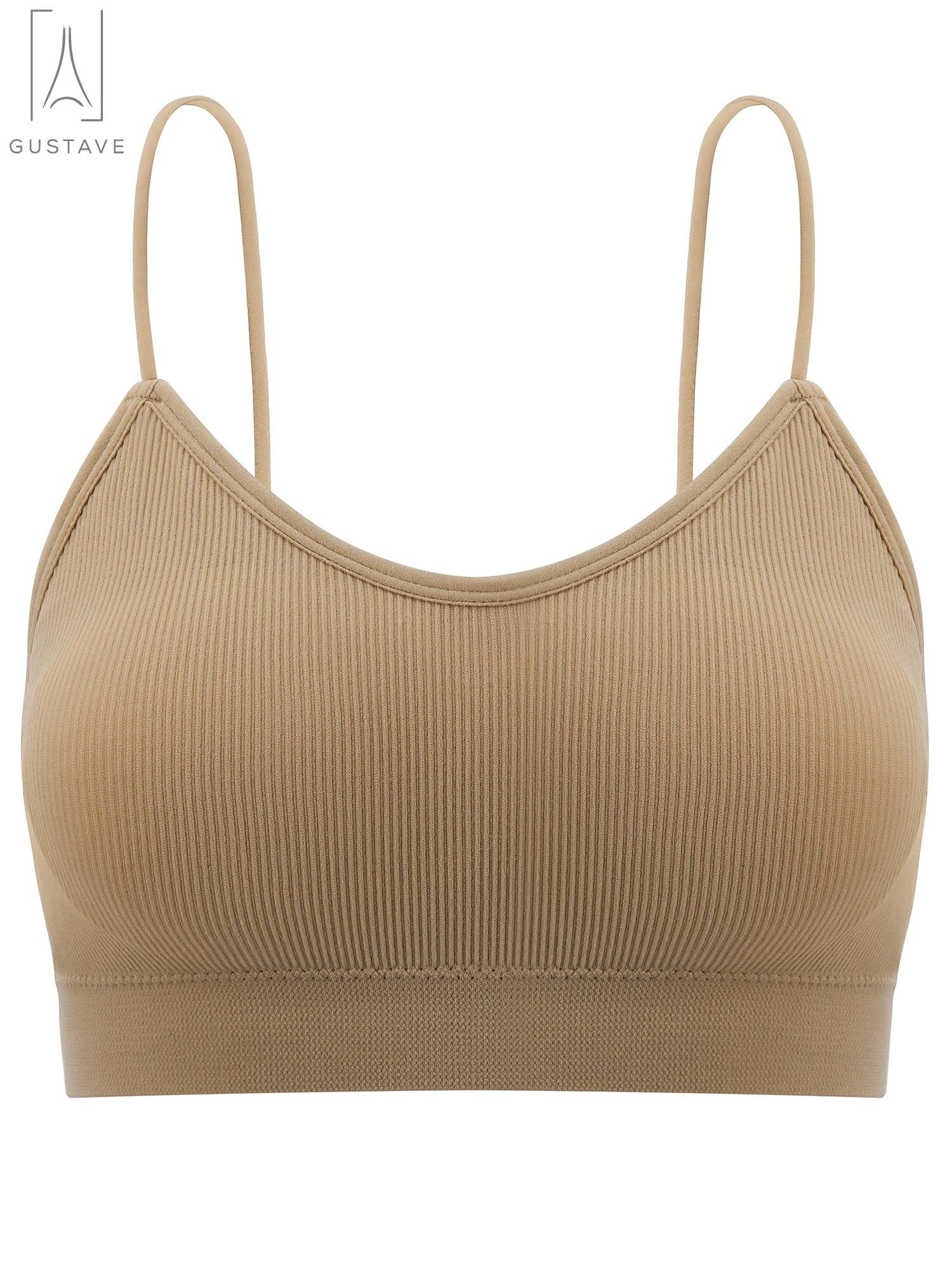 Gustave 5-Pack Women's Seamless Cami Bra V Neck Padded Bralette Spaghetti Strap Pullover Style Bras Tank Top Wire Free "Size M"