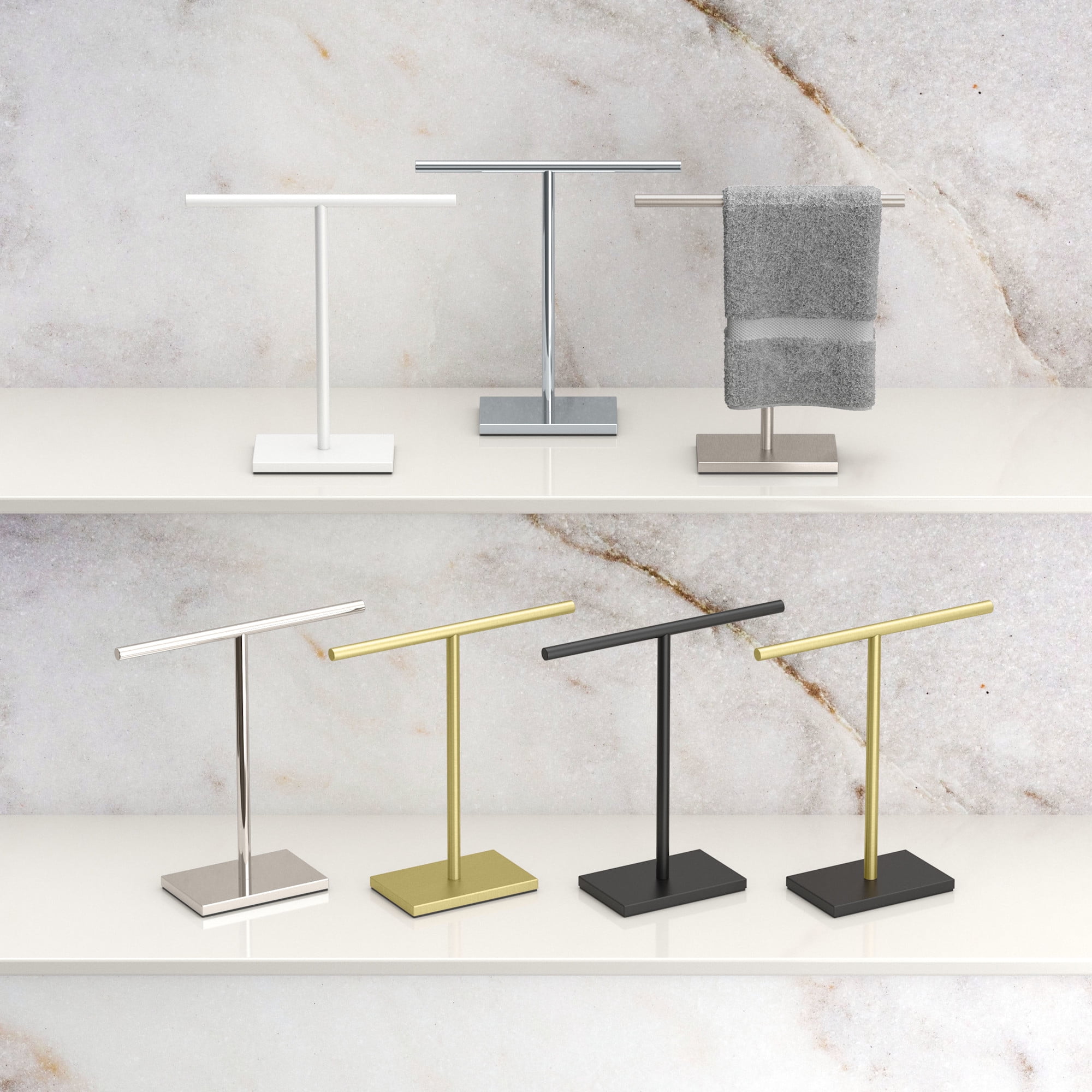 Gatco 1344SN Countertop T-Shape Hand Towel Holder 11", Acrylic/Satin Nickel