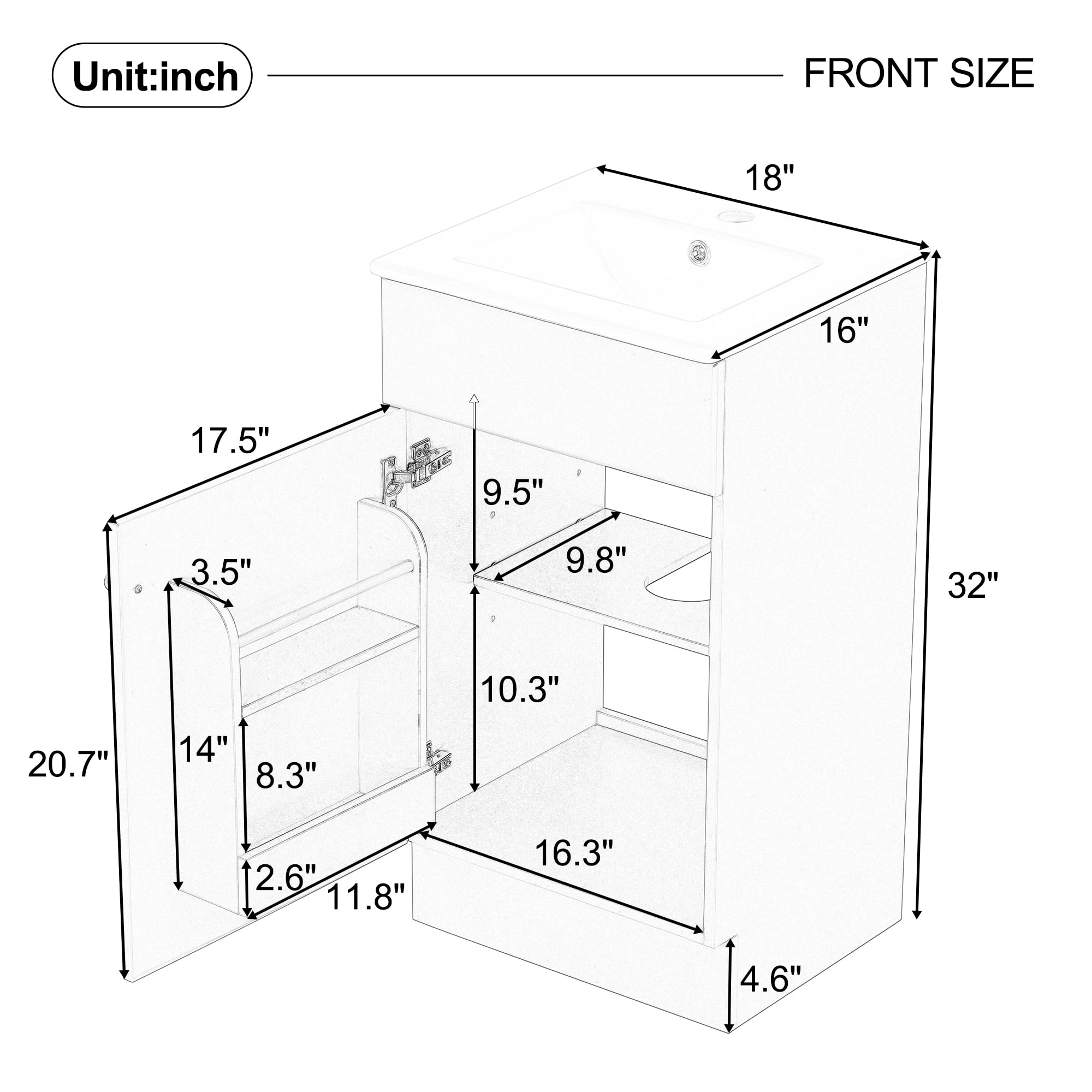 Harper & Bright Designs 18" Small Bathroom Vanity Sink Combo, Bathroom storage Cabinet with Door Shelf and Adjustable Shelf, Single Sink Bathroom Vanity, White