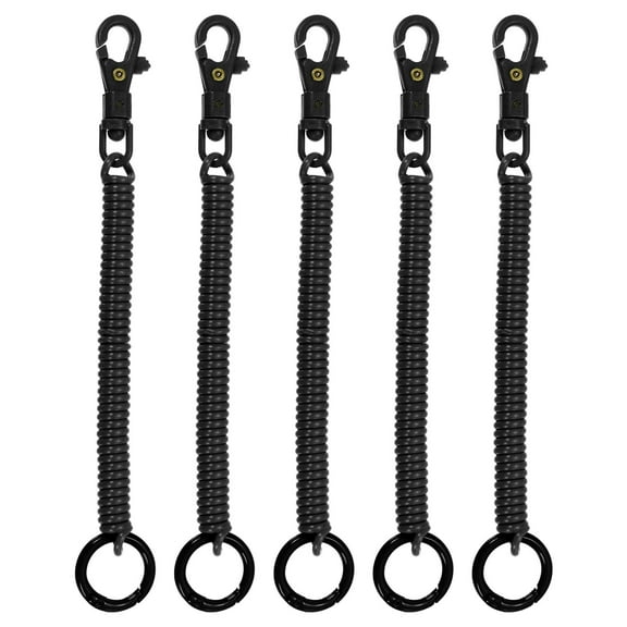 Uxcell Retractable Coil Springs Keychain with Plastic Lobster Clasp Keyring for Keys Wallet, Black 5 Pack