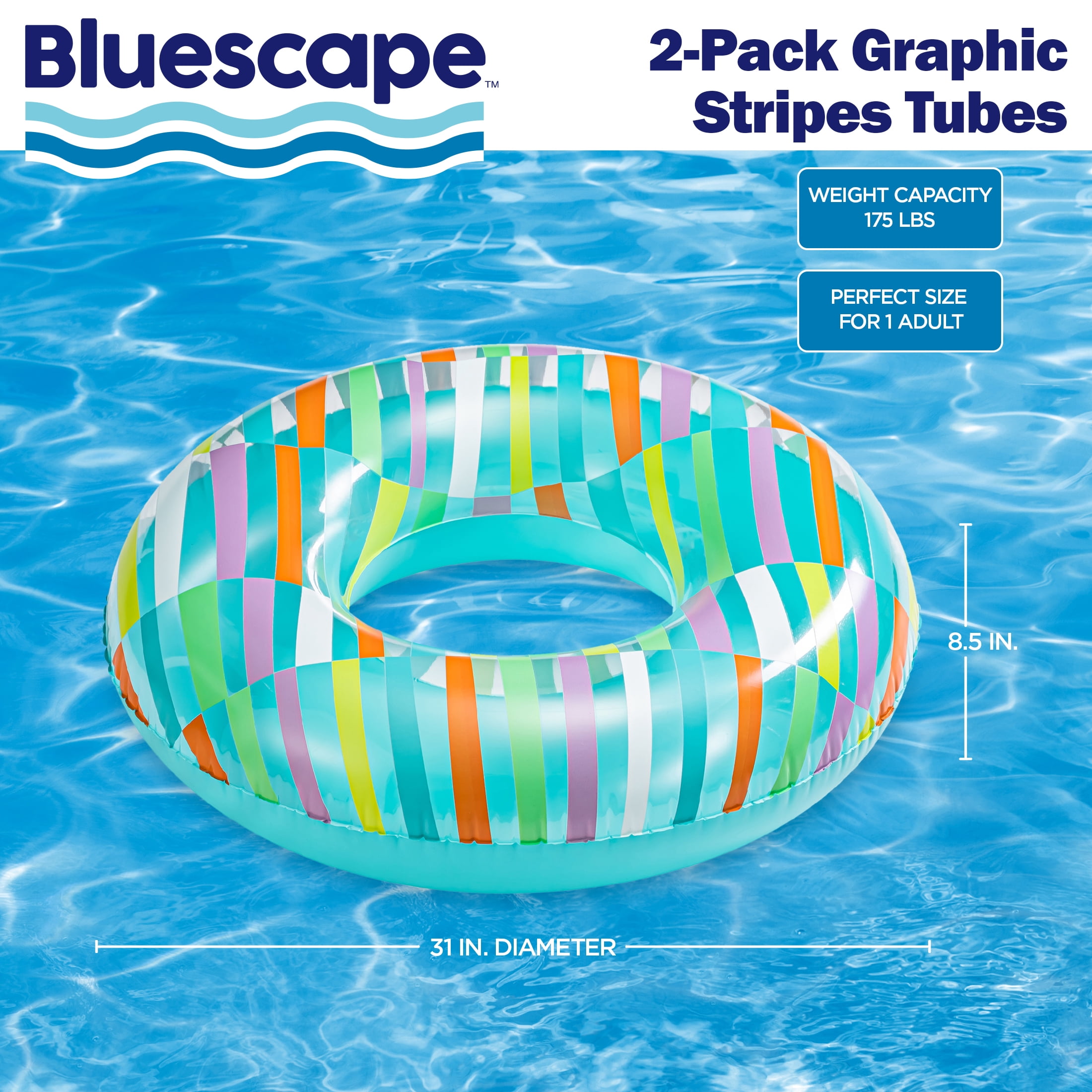 Bluescape Inflatable Swim Tube Pool Float, Green & Blue color, 2-Pack, for Kids & Adults, Age 9 & up, Unisex