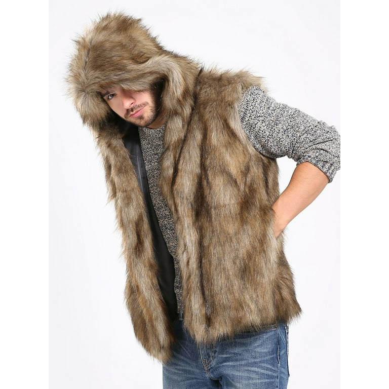 Men s Luxury Faux Fur Vest Hooded Sleeveless Waistcoat Jacket Walmart