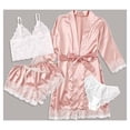 thumbnail image 2 of Stamzod 4 Piece Womens Pajama Sets Womens Sleepwear Satin Long Sleeve Solid Color Tops Shorts Sexy Lace Suspenders Shorts Drawstring Ventilate Fashion Women Homewear, 2 of 7