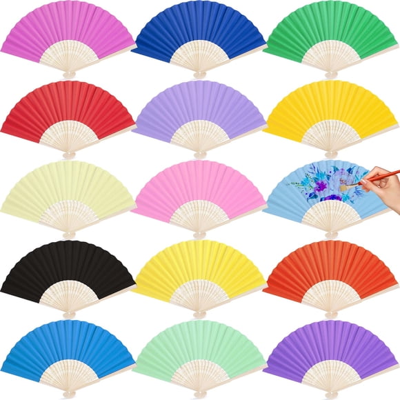 Ventiladores de mano plegables de papel DomeStar, 15 unidades, multicolor