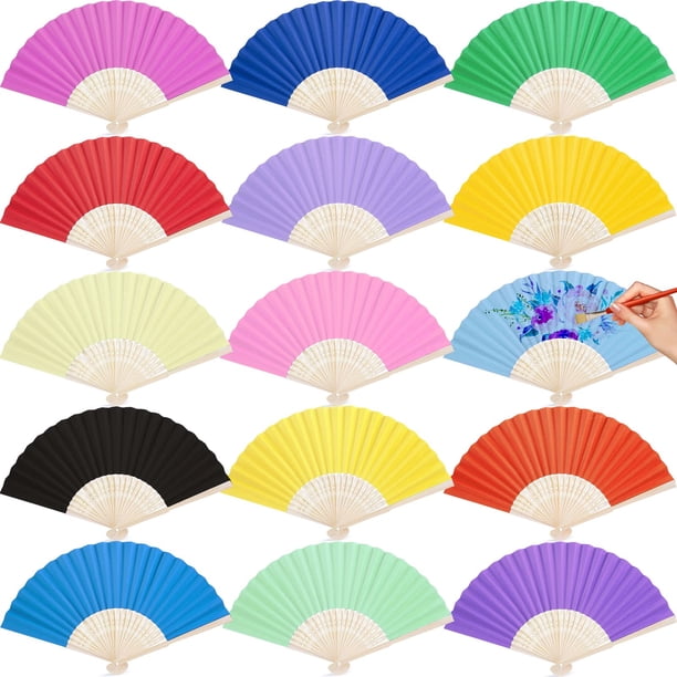 Ventiladores de mano plegables de papel DomeStar, 15 unidades, multicolor
