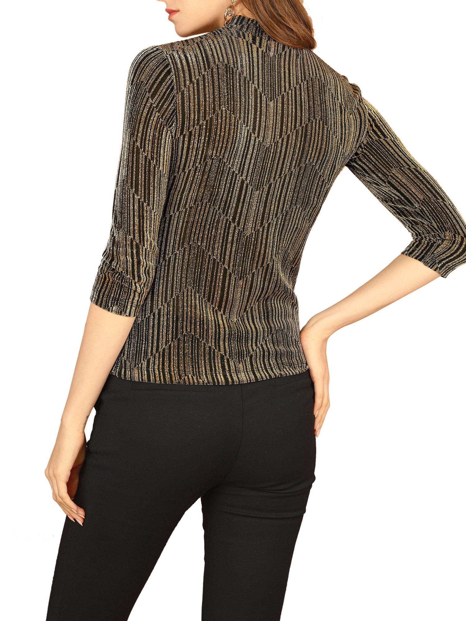 DARING DIVA Party Glitter Shiny Striped Metallic Top S Gold Black