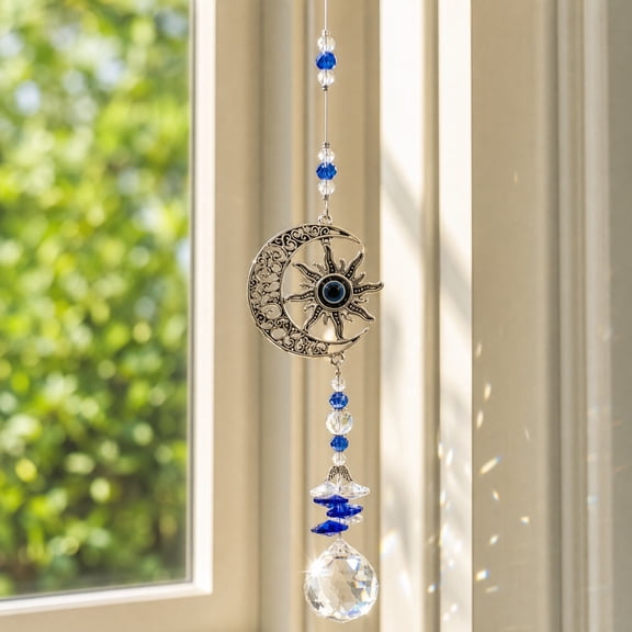 LEFXSMR Wind Chimes for Outside Blue Metal Crystal Suncatcher Windchimes Outdoors Hanging Gift