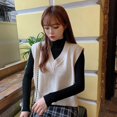 thumbnail image 3 of Women V-Neck Knit Sweater Vest Solid Color Style Sleeveless Crop Knit Vest, 3 of 4